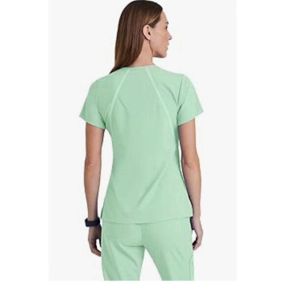 Grey’s Anatomy Barco Mint Cream Green Ab Neck 3 Pocket Scrub Top Size XS - Picture 2 of 6
